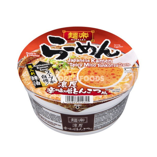 Hikari Menraku Cup Ramen Spicy Miso Tonkotsu Taste 80.6gx12 面乐杯面 辣味增猪骨味 麺楽 カップラーメン 辛味噌とんこつ風