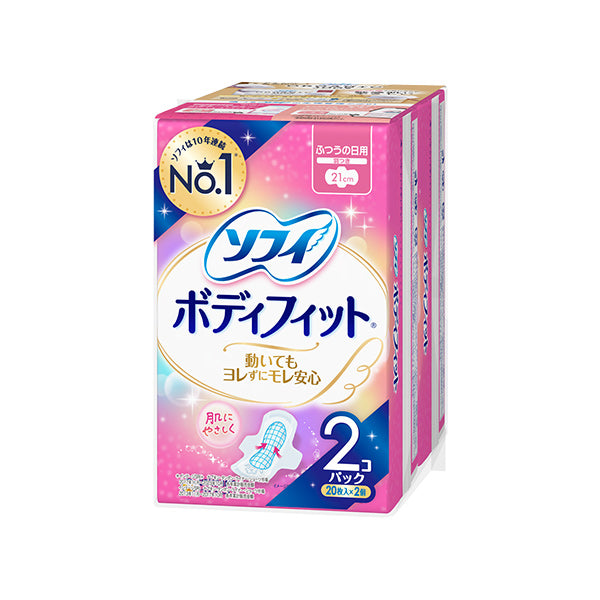 Unicharm sofy BF sanitary pad day use with wing 20px2x18 Unicharm 尤妮佳无添加贴身日用柔棉轻薄干爽网面护翼卫生巾 ユニチャーム ソフィボディフィット 羽つき 20枚×2