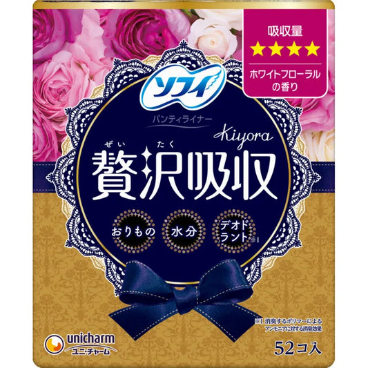 Unicharm sofy white floral many use 52p 102gx24 苏菲Unicharm尤妮佳 护垫超薄52片 ソフィ 贅沢吸収ホワイトフローラル少し多い用