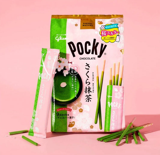 Glico Pocky Sakura Matcha 8 Bags 101,6gx6 Glico Pocky 樱花抹茶味 グリコ　ポッキーさくら抹茶＜８袋＞