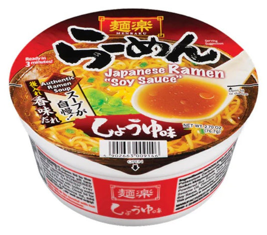 Hikari Miso Menraku Cup Ramen Soy Sauce 76.7g x12 面乐杯面 酱油味 麺楽 カップラーメン しょうゆ