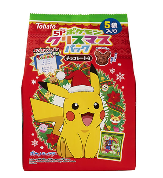 Tohato Pokemon Christmas Chocolate Flavor 5 Packs 80gx12 Tohato Pokemon 圣诞限量巧克力脆片五联装 東ハト５Ｐポケモンクリスマスパックチョコレート味