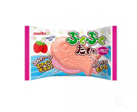 Meito fish shaped air in chocolate strawberry 16.5gx10x12 Meito 名糖稠鱼烧草莓味夹心威化饼干 ぷくぷくたいいちご エアインチョコ
