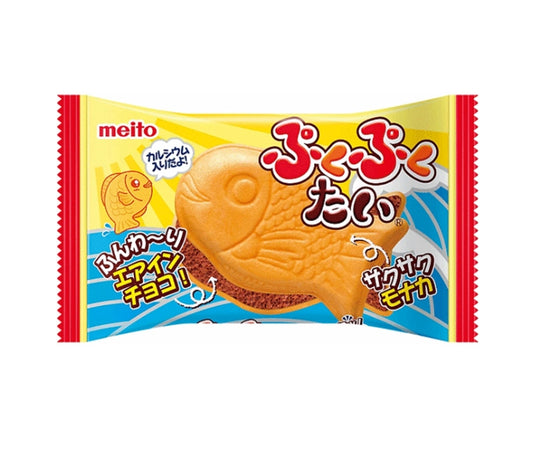 Meito fish shaped air in chocolate 16.5gx10x12 Meito 名糖稠鱼烧巧克力味夹心威化饼干 ぷくぷくたい エアインチョコ